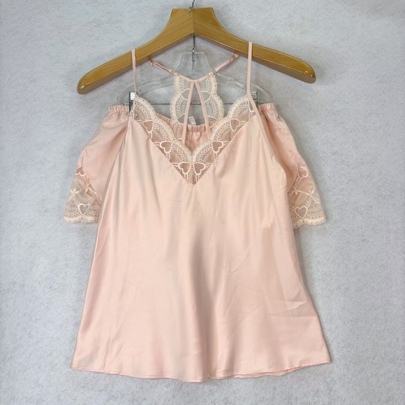 Flora Nikrooz Other - Flora Nikrooz‎ Pink Lace Heart Trim Cami Shorts Pajama Set Womens S Coquette New